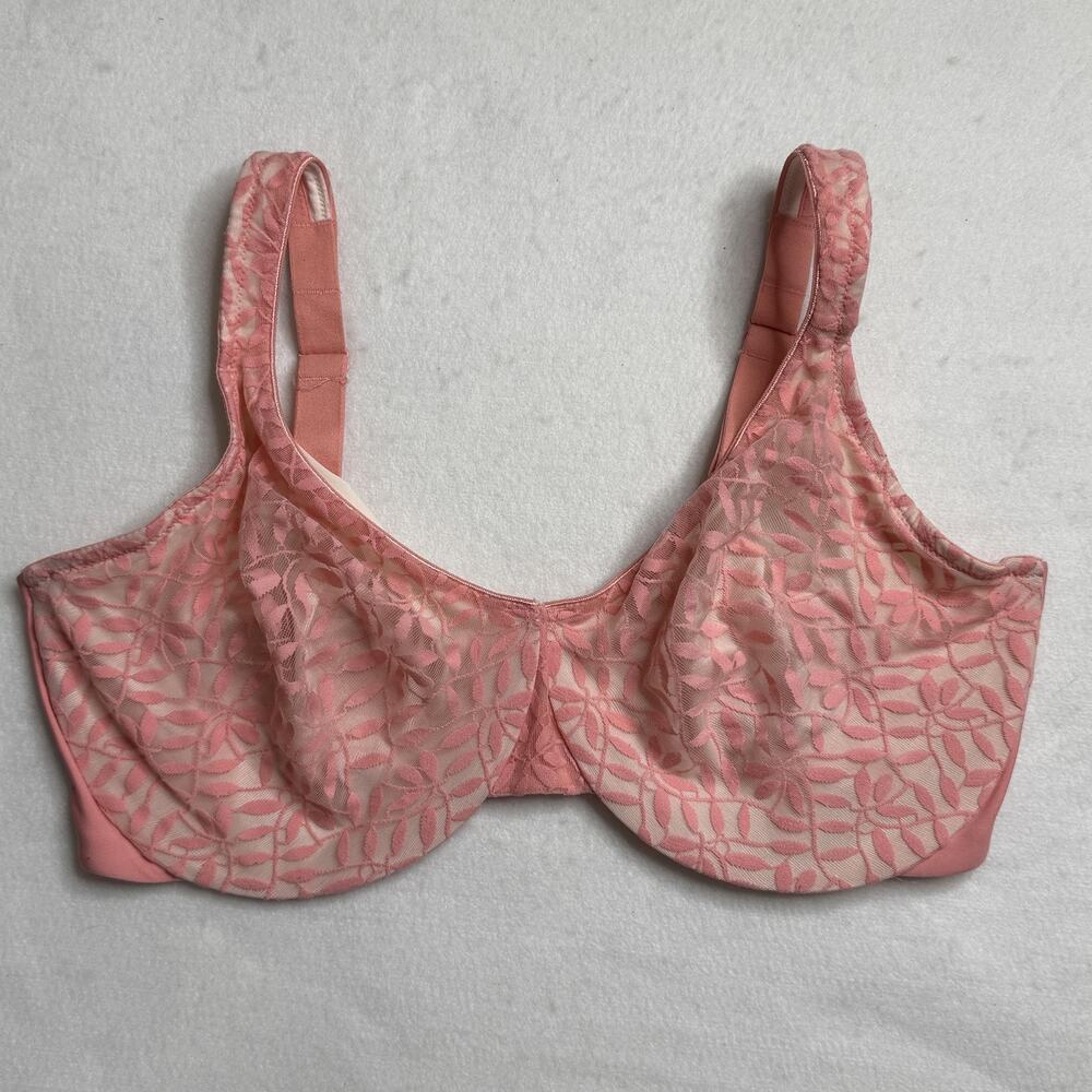 Olga Minimizer Bra Womens 42DD Pink Lace Floral Underwire Full Coverage Unlined